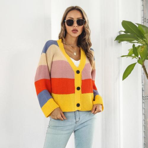 Colorblock Rainbow Loose Cropped Stripe Sweaters & Cardigans