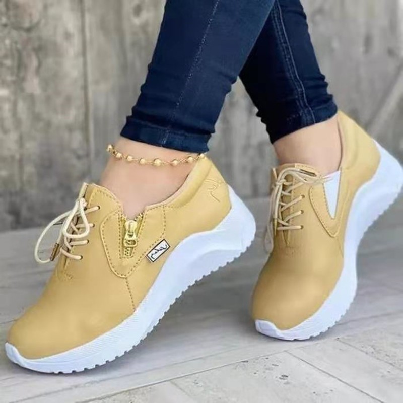 Casual Solid Low Top Round Toe Tie Platform Sneakers