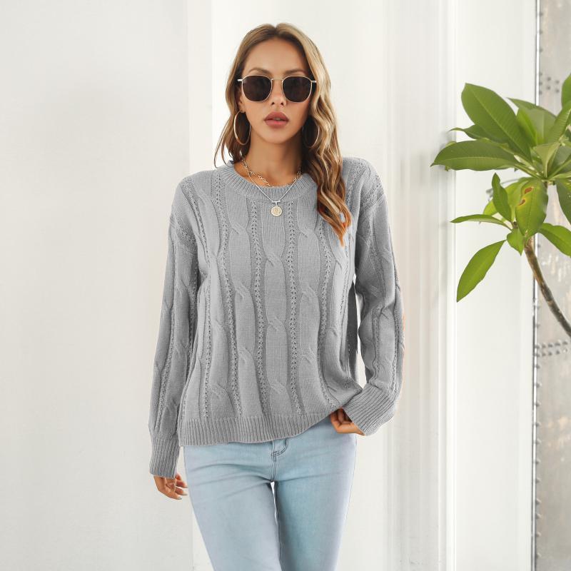 Hemp Pattern Cutout Loose Long Sleeve Casual Solid Sweaters & Cardigans