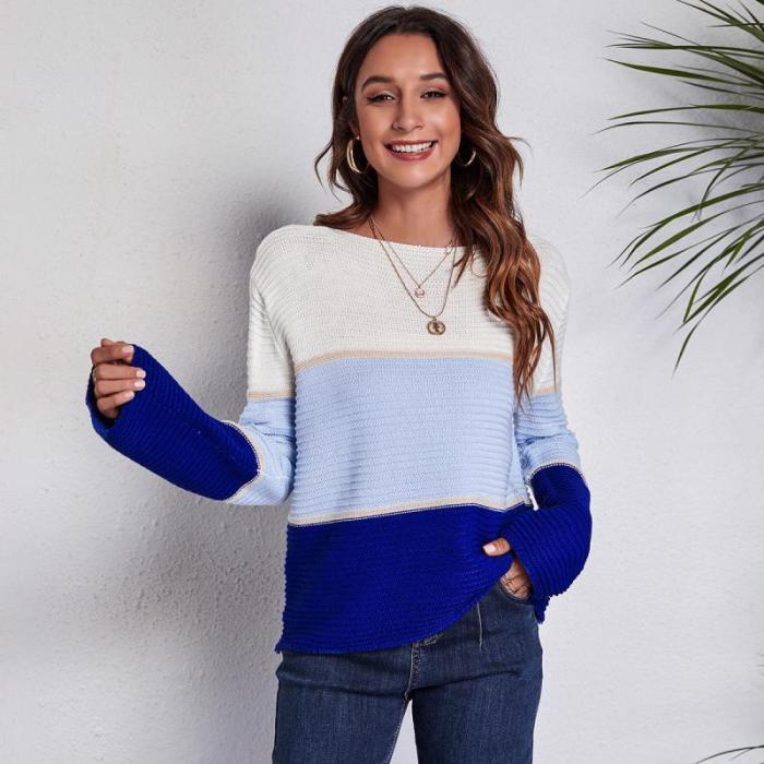 Contrast Ombre Stripe Sleeve Neck Colorblock Long Sleeves Sweaters & Cardigans