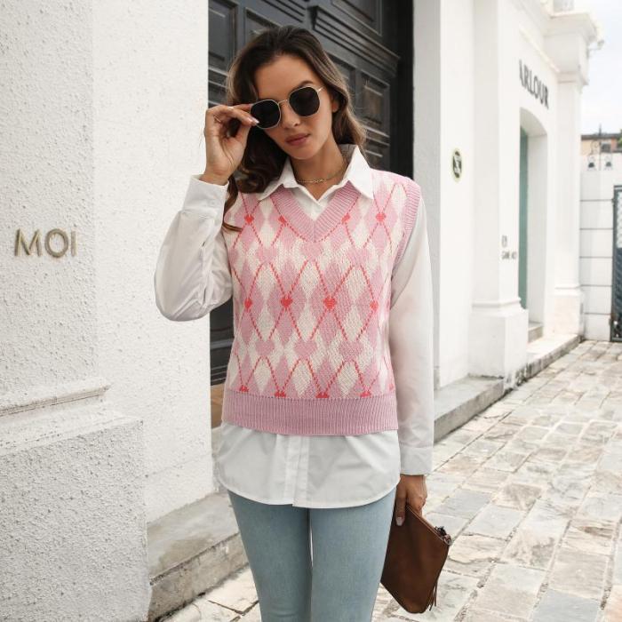 Heart Jacquard Argyle Check Vest Sweaters & Cardigans