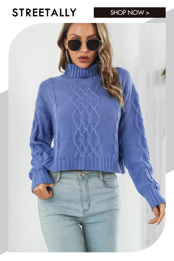 Linen Turtleneck Long Sleeve Cropped Sweaters & Cardigans