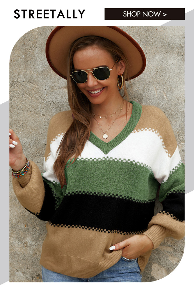 V-neck Stitching Elegant Long Sleeves Sweaters & Cardigans