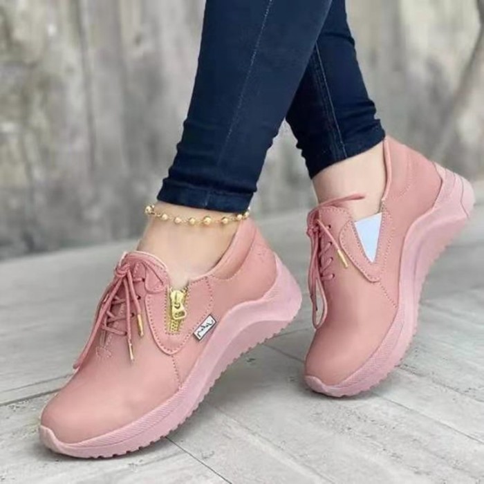 Casual Solid Low Top Round Toe Tie Platform Sneakers