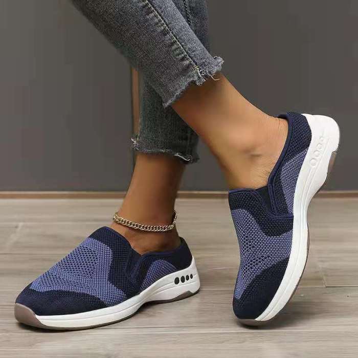 Round Toe Casual Fish Mouth Mesh Coarse Heel Cotton Composite Sneakers