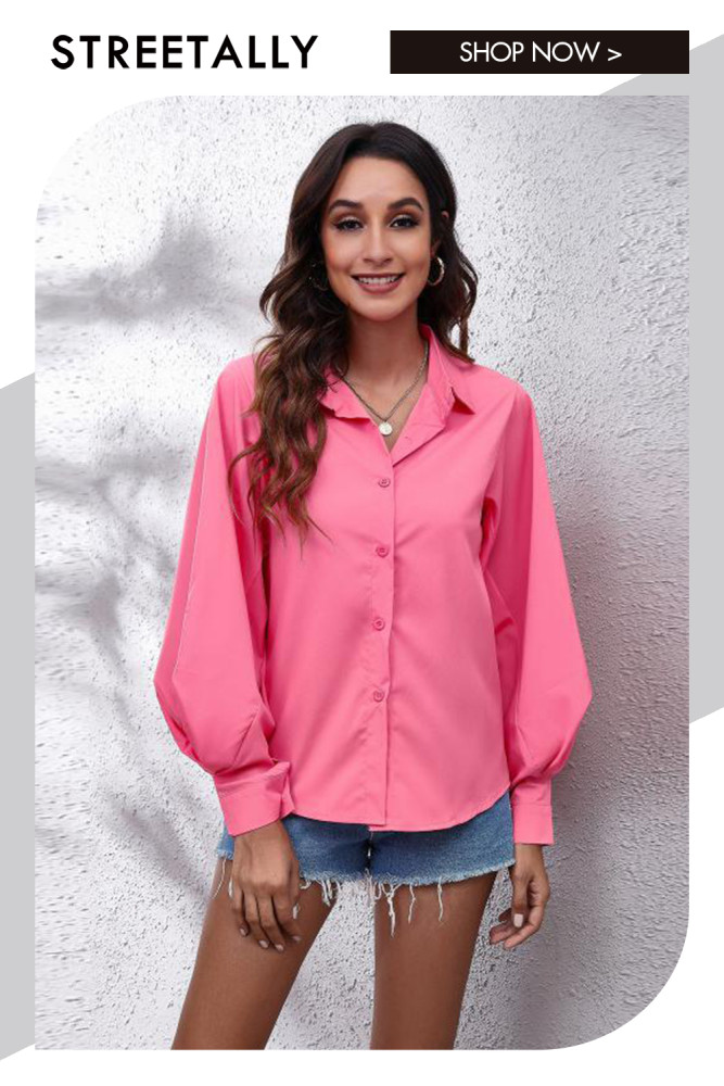 Casual Loose Long Sleeves Button Down Blouses & Shirts