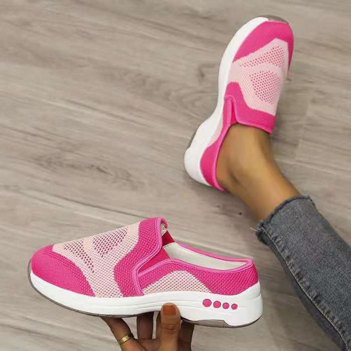 Round Toe Casual Fish Mouth Mesh Coarse Heel Cotton Composite Sneakers