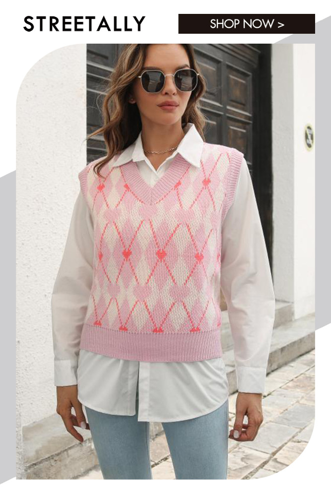 Heart Jacquard Argyle Check Vest Sweaters & Cardigans