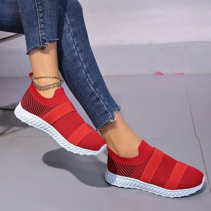 Casual Flat Round Toe Plus Size Low Top Flyknit Sneakers