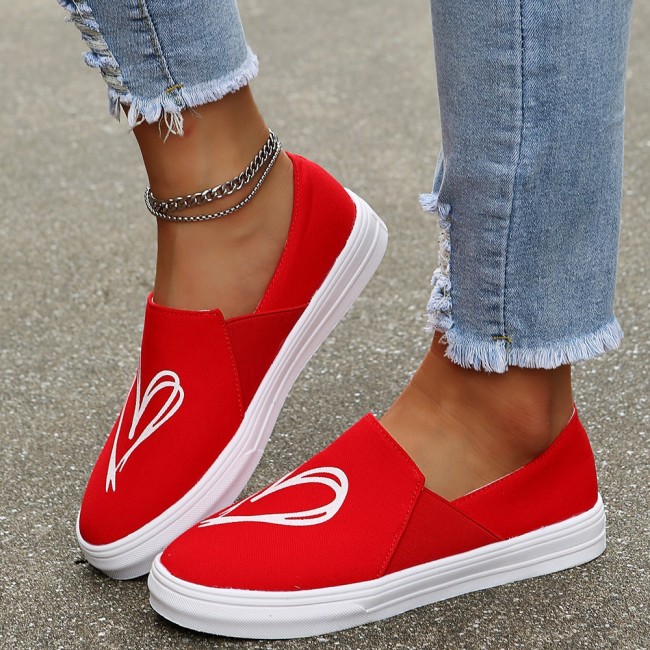 Casual Slip-on Love Shoes Plus Size Solid Color Canvas Shoes