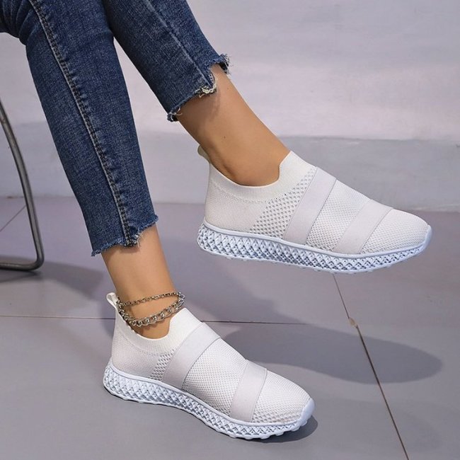 Casual Flat Round Toe Plus Size Low Top Flyknit Sneakers