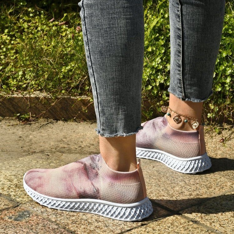 Plus Size Flyknit Casual Round Toe Flat Tie Dye Sneakers