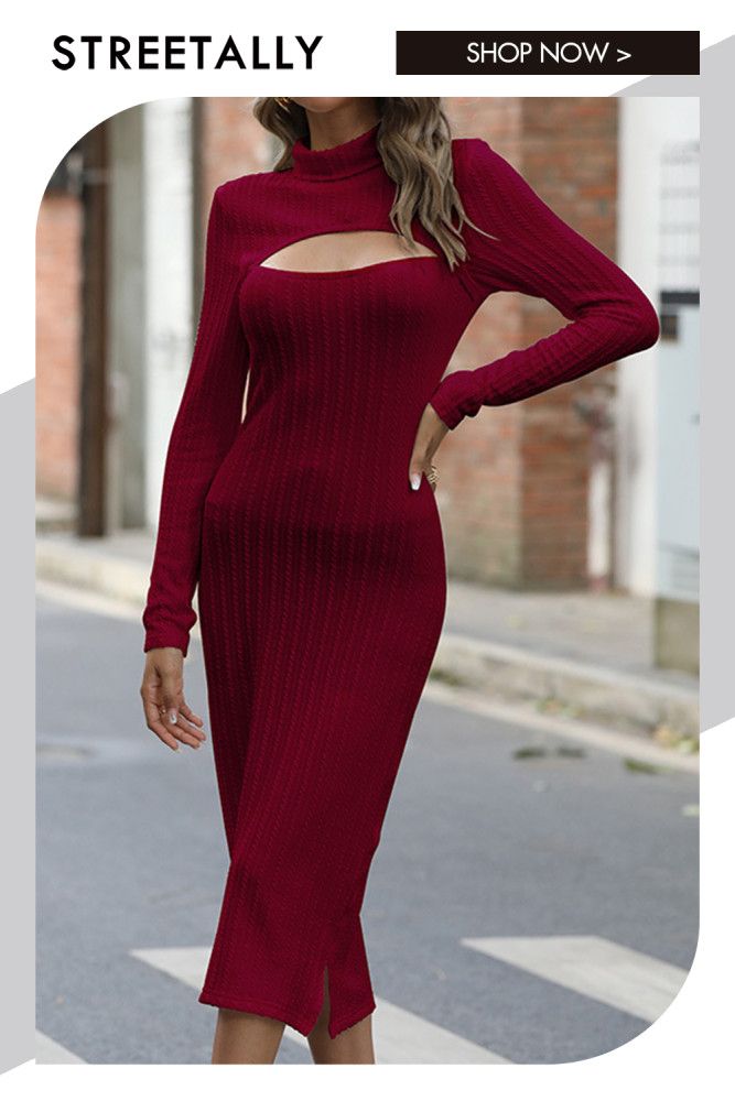 Long Sleeve Knit Cutout Sexy Sweater Dresses