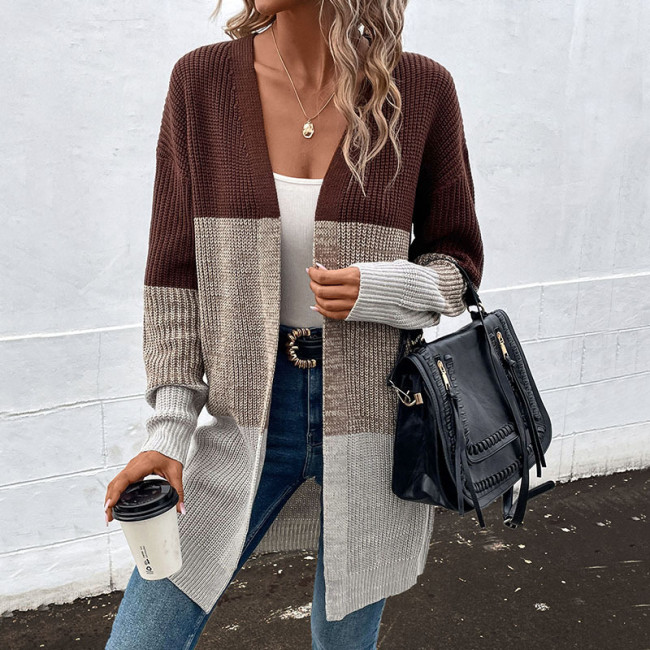 Trendy Long Sleeve Contrast Long Sweaters & Cardigans