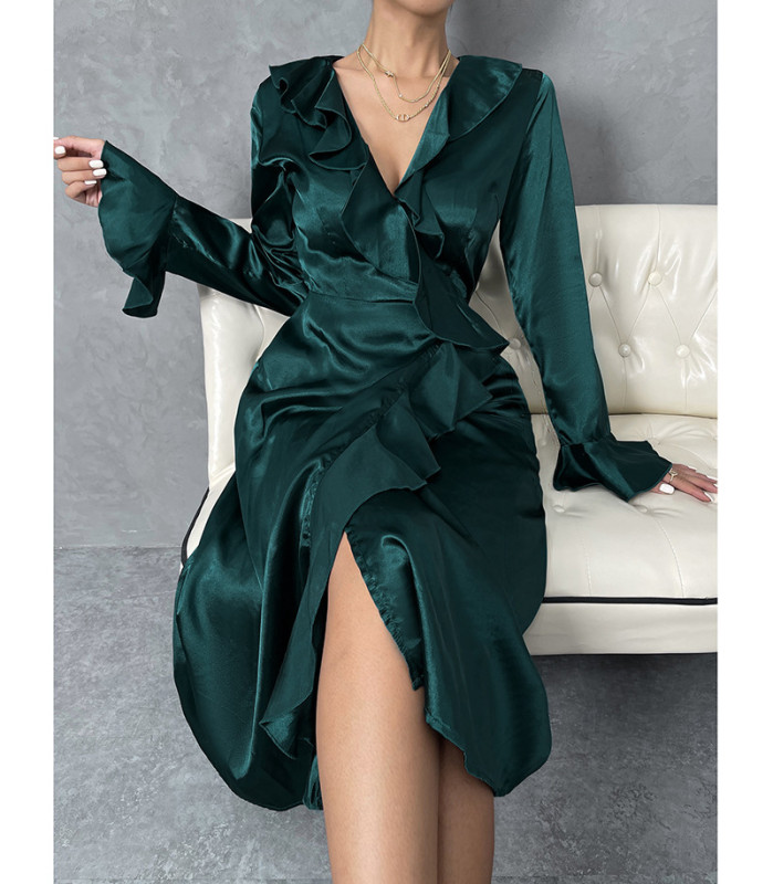 Sexy Elegant Lace V-Neck Petal Sleeve Midi Dresses