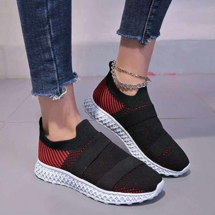 Casual Flat Round Toe Plus Size Low Top Flyknit Sneakers