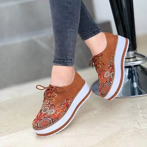 Plus Size Embroidered Casual Scrub Lace Up Sneakers