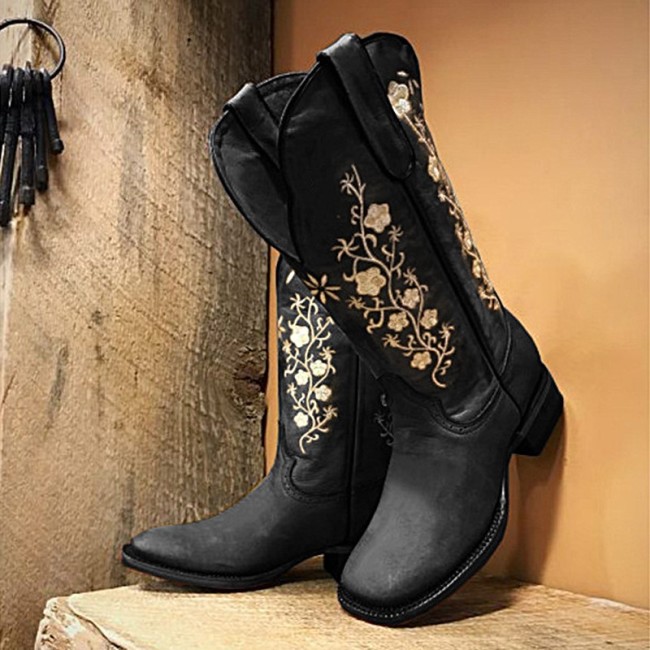 Fashion Flat Embroidered Plus Size Tall Martin Boots