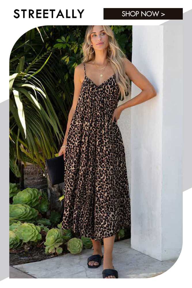 Leopard Print Sexy Sling Sling Midi Dresses