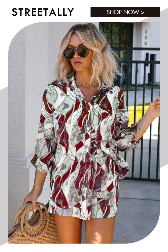 Fashion Printed Long Sleeve Cardigan Casual Shirt Two-piece Outfits