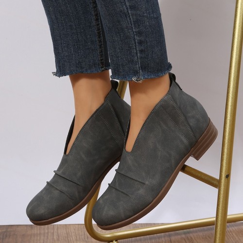 Ruffled Block Heel Casual Chelsea Boots Plus Size Round Toe Ankle Boots