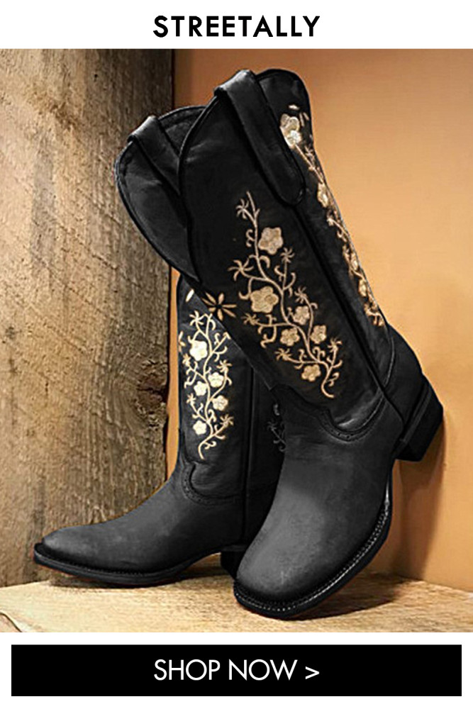 Fashion Flat Embroidered Plus Size Tall Martin Boots