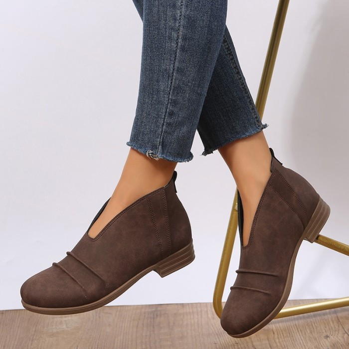 Ruffled Block Heel Casual Chelsea Boots Plus Size Round Toe Ankle Boots