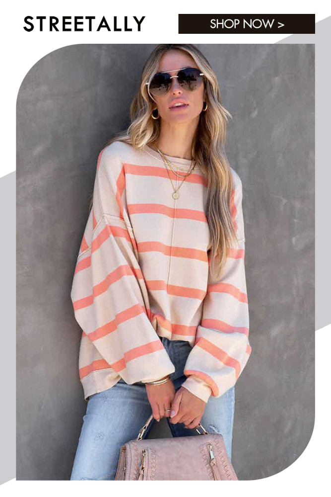 Fashion Stripe Printed Long Sleeve Casual Loose Hoodies & Sweatshirts