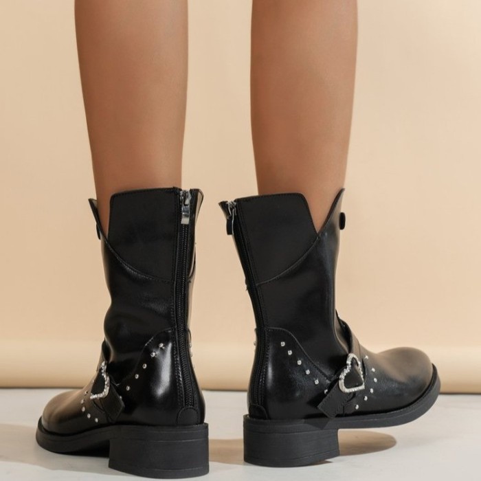 Love Belt Buckle Large Size Thick Heel Medium Tube Knight Boots