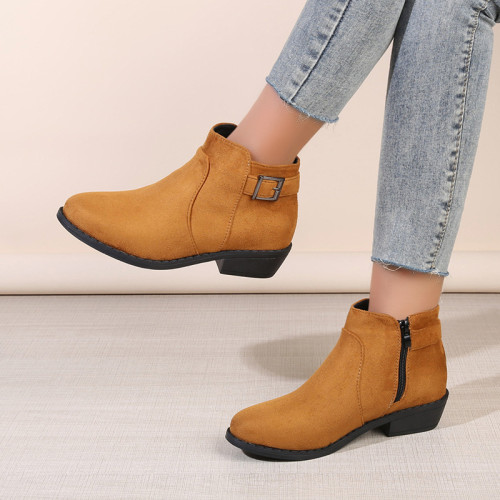 Round Toe Suede Square And British Fashion Ankle Boots