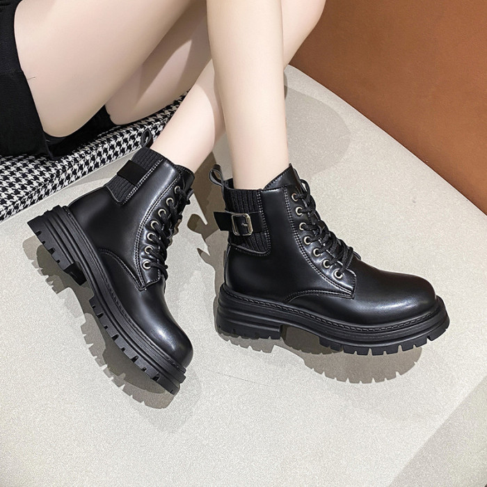 Thick Sole British Classic Big Toe Ankle Lace-Up Boots