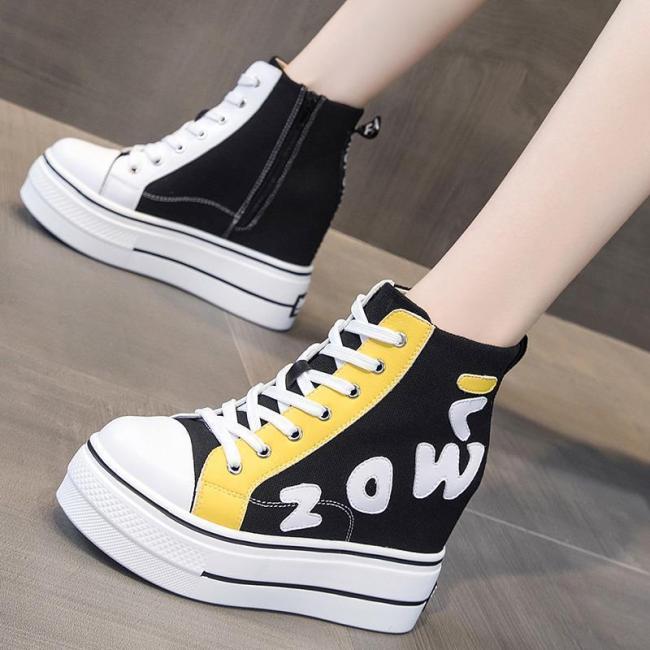 High Top Thick Bottom Cute Round Head Letter Canvas Shoes