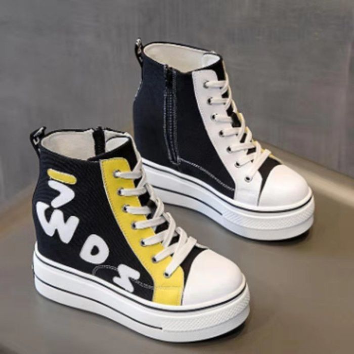 High Top Thick Bottom Cute Round Head Letter Canvas Shoes