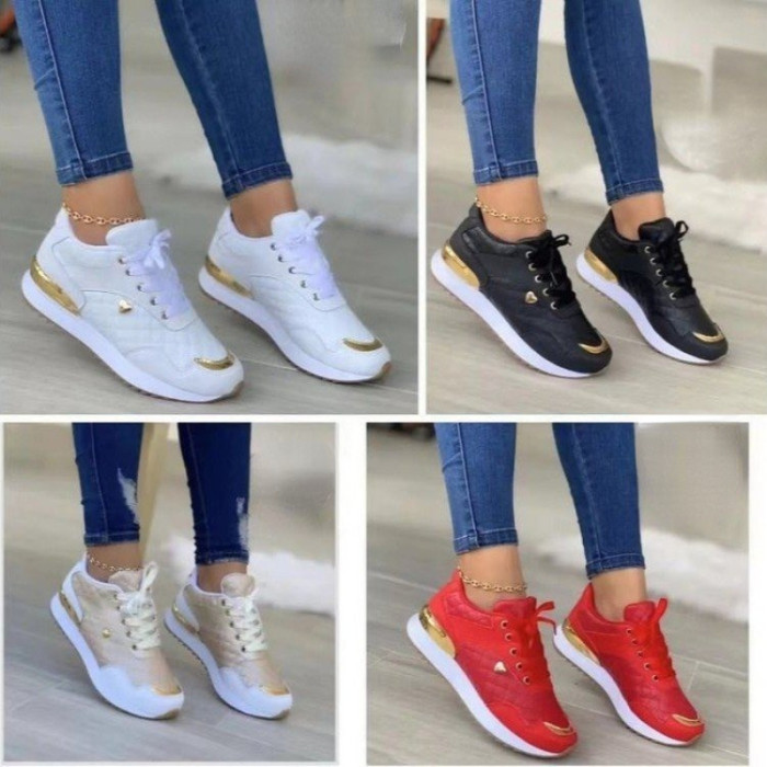 Women Mesh Patchwork Lace Up Flats Outdoor Running Comfortable Breathable Sneakers