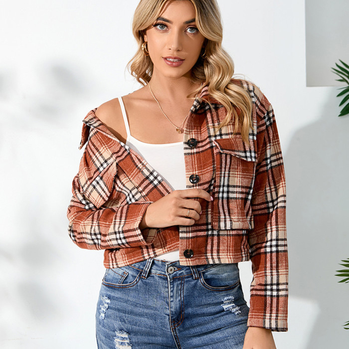 Plaid Shirt Short Sexy Hot Girl Wool Casual Coats