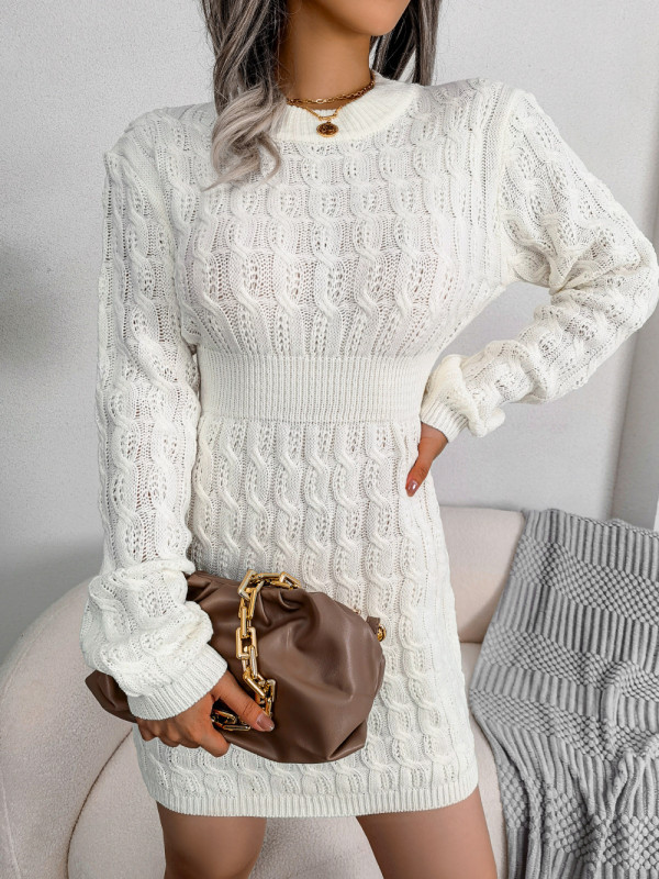 Casual Hemp Pattern Waist Bag Hip Base Sweater Dresses
