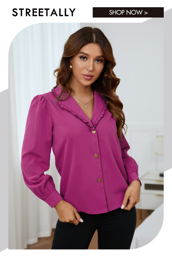 Solid Color Elegant Lace Lapel Fashion Blouses & Shirts