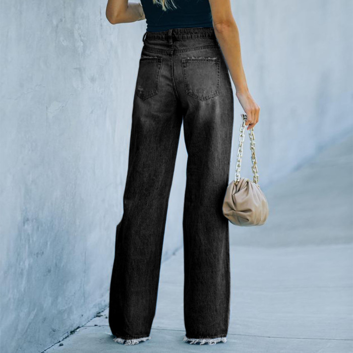 High Waist  New Retro Hollow-out Flared Jeans