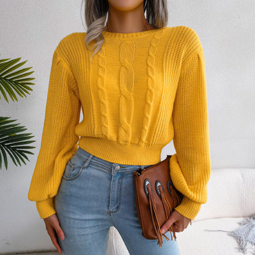 Casual Twisted Lantern Sleeves Round Neck Sweaters & Cardigans