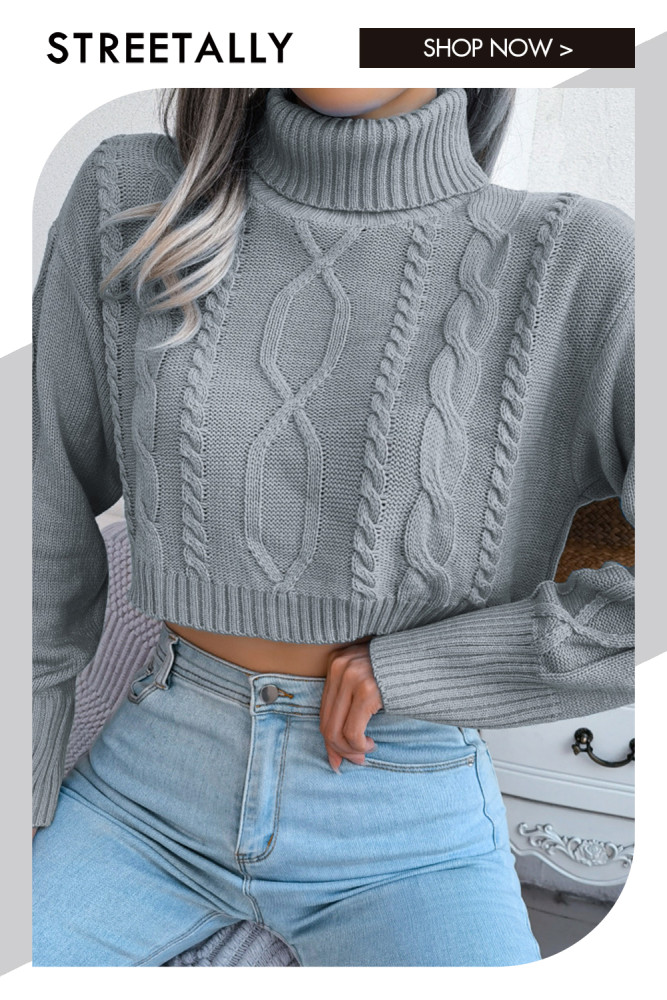 Fashion Twist Long Sleeve Turtleneck Short Pullover Sweaters & Cardigans