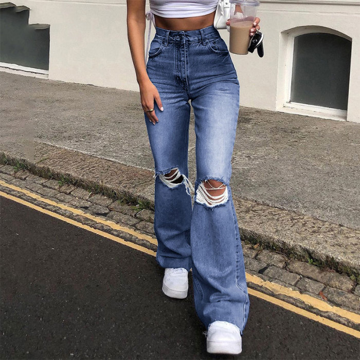 Bell Bottoms Ripped Women Fashion Streetwear Jeans