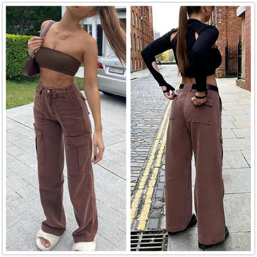 New Black and Brown Women High Waist Straight Jeans