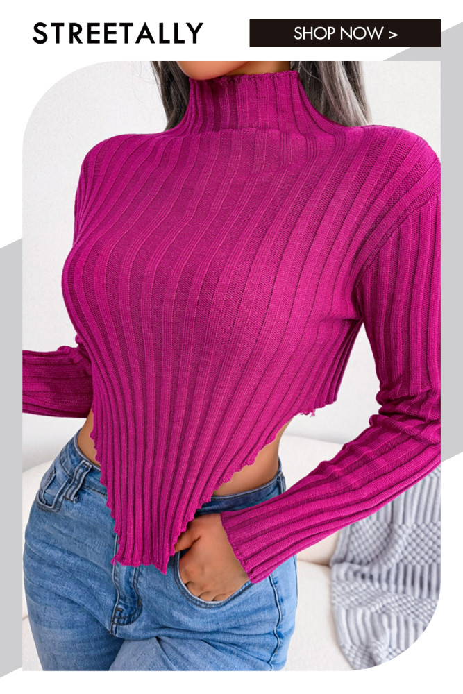 Sexy Half-high Collar Long-sleeved Asymmetric Solid Color Bottoming Sweaters & Cardigans