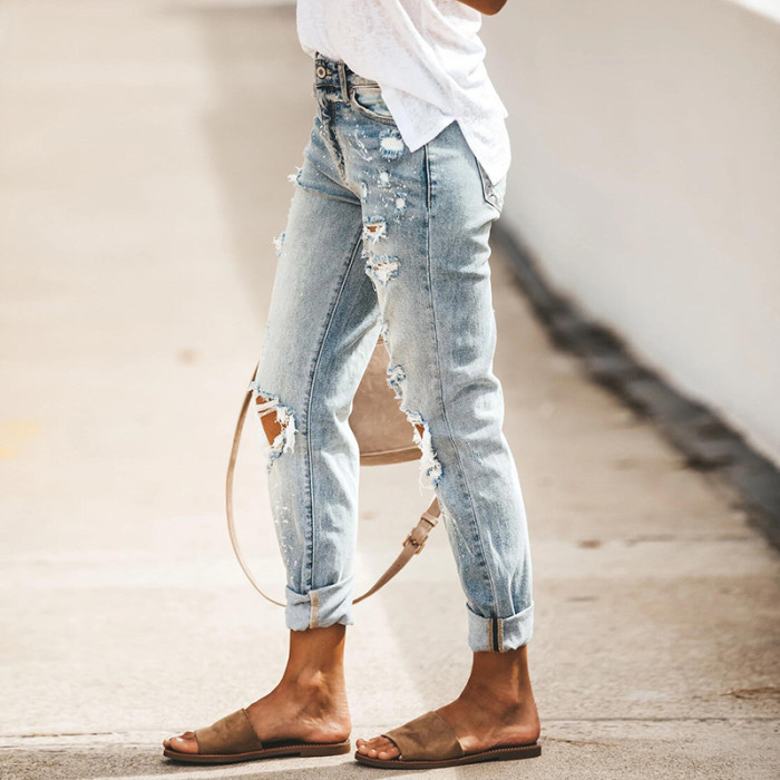 New Women's Jeans Ripped Slim Streetwear Vintage Jeans