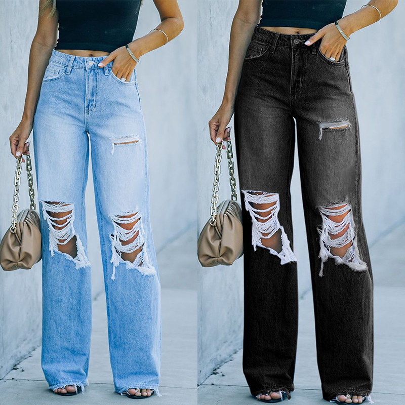 High Waist  New Retro Hollow-out Flared Jeans