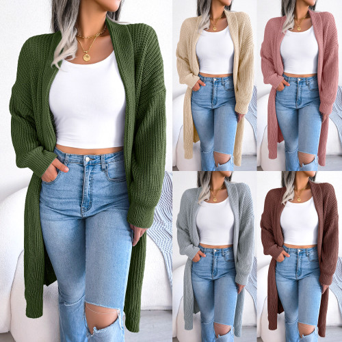 Casual All-match Lapel Long Solid Color Fashion Sweaters & Cardigans