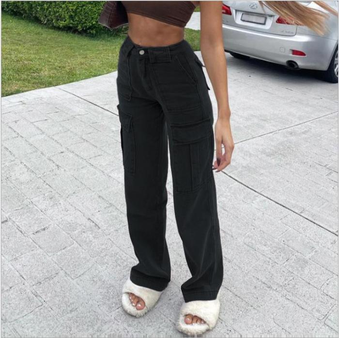 New Black and Brown Women High Waist Straight Jeans