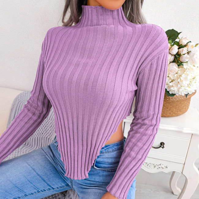 Sexy Half-high Collar Long-sleeved Asymmetric Solid Color Bottoming Sweaters & Cardigans