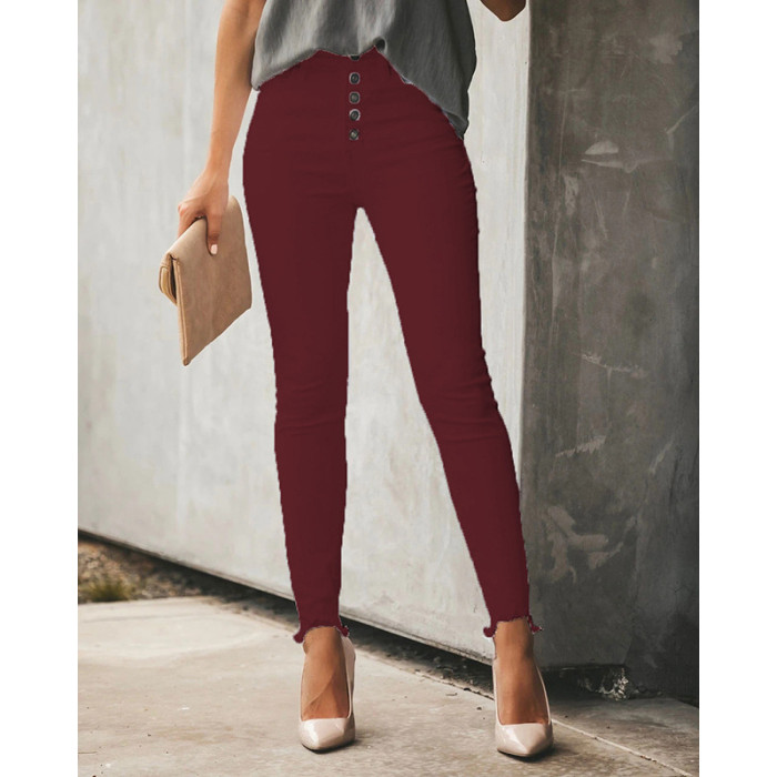 Fashion For Women Autumn Winter New Solid Breasted Elasticity Trousers