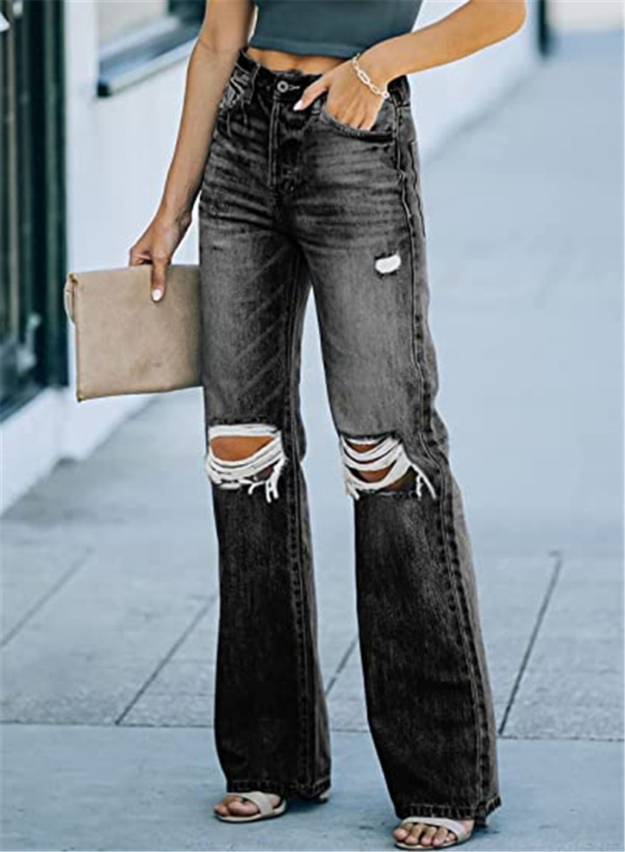 Autumn New Retro Flared Pants Loose Casual Ripped Jeans
